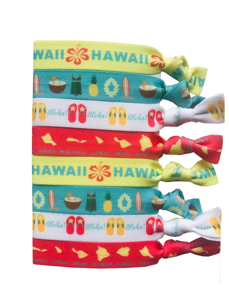 Sportigift 8 Piece Hawaiian Hair Ties - Hawaii Gifts, Accessories - Aloha, Hawaiian Islands - 8 Count - Image 1